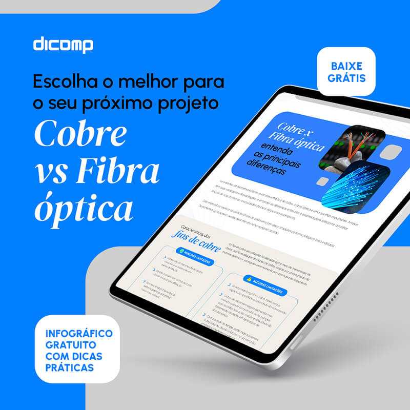 infográfico sobre cobre e fibra óptica para projetos de redes